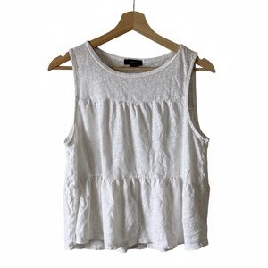J Crew Linen Ruffle Tiered Tank Top Size Small White Coastal Feminine